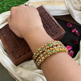 Kada Kundan Bangle -Gold Green-G4814